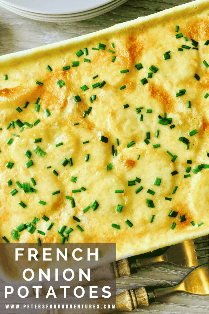 A creamy, cheese scalloped potato casserole that only uses 4 ingredients. So easy to make, yet packed full of flavor - French Onion Scalloped Potatoes