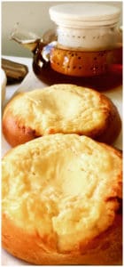 A Russian classic, baked sweet buns filled with sweet cheese Tvorog, Farmer's Cheese or Quark. A Russian brioche style bun (сдобное sdobnoe), a delicious and healthy treat. Vatrushka Sweet Cheese Buns (Ватрушки)
