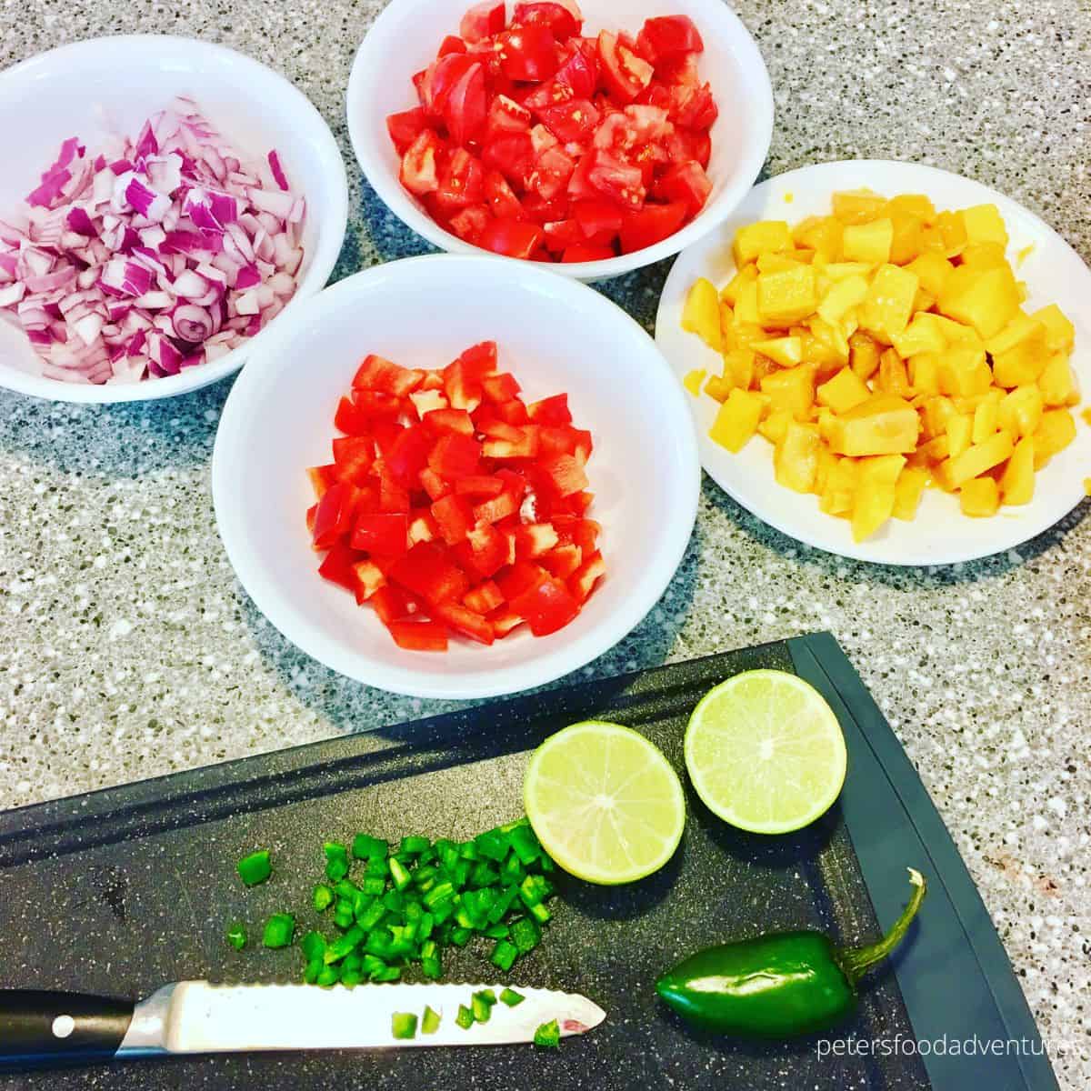 chopping mango salsa