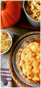 Baked Pumpkin Mac and Cheese with Bacon is easy to make, super cheesy and a healthier way to enjoy this American Dinner favorite. A perfect fall comfort food, especially around Halloween. Pumpkin Macaroni and Cheese with Bacon