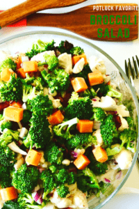 Love this salad! A summer potluck favorite - Jam packed with antioxidant rich Broccoli and healthy Cauliflower, balanced out with the goodness of bacon and cheddar cheese. So easy to make, with an easy homemade dressing - Creamy Bacon & Cheese Broccoli Salad Recipe