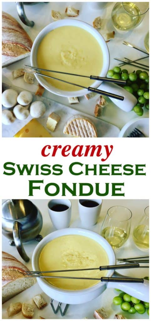 This traditional Swiss Cheese Fondue Recipe is a winter favorite in Switzerland and around the world. Melted Emmental, Gruyere cheese with Kirsch liqueur, white wine and a hint of garlic.