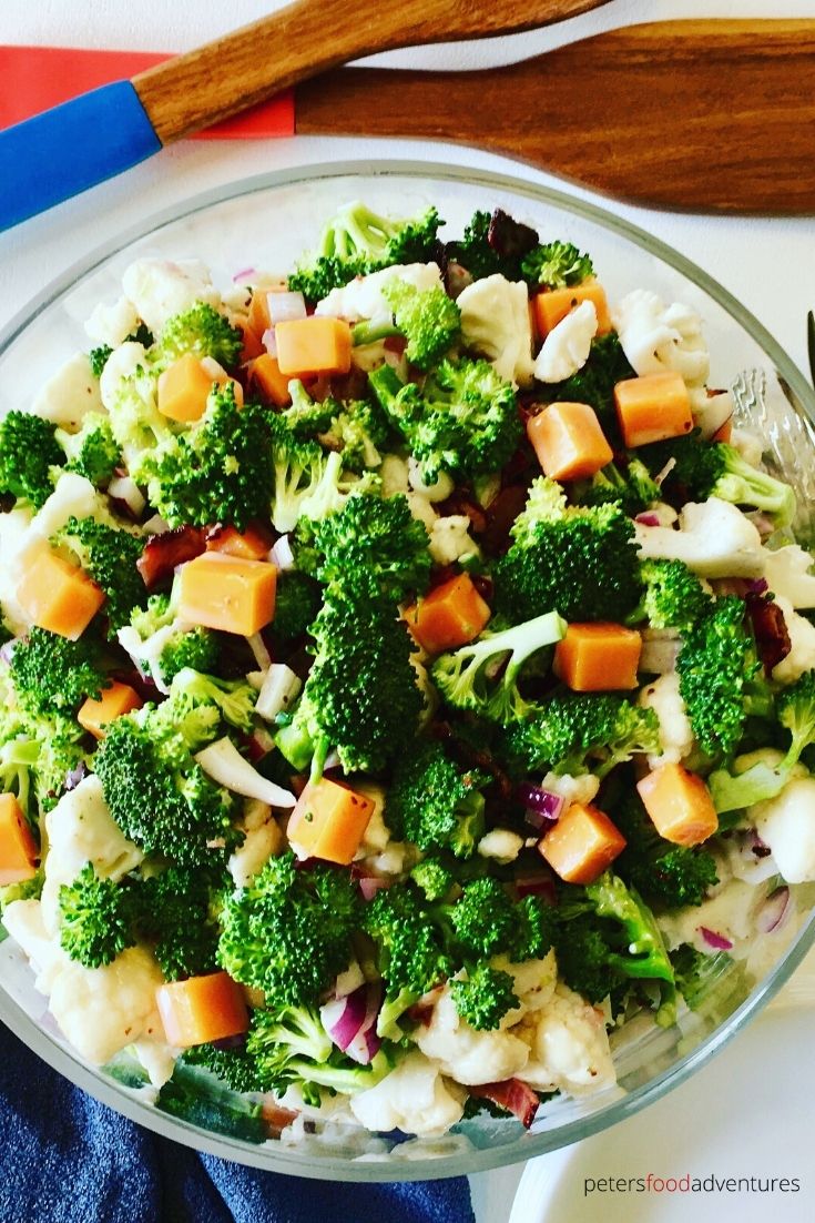 bowl of broccoli cauliflower salad