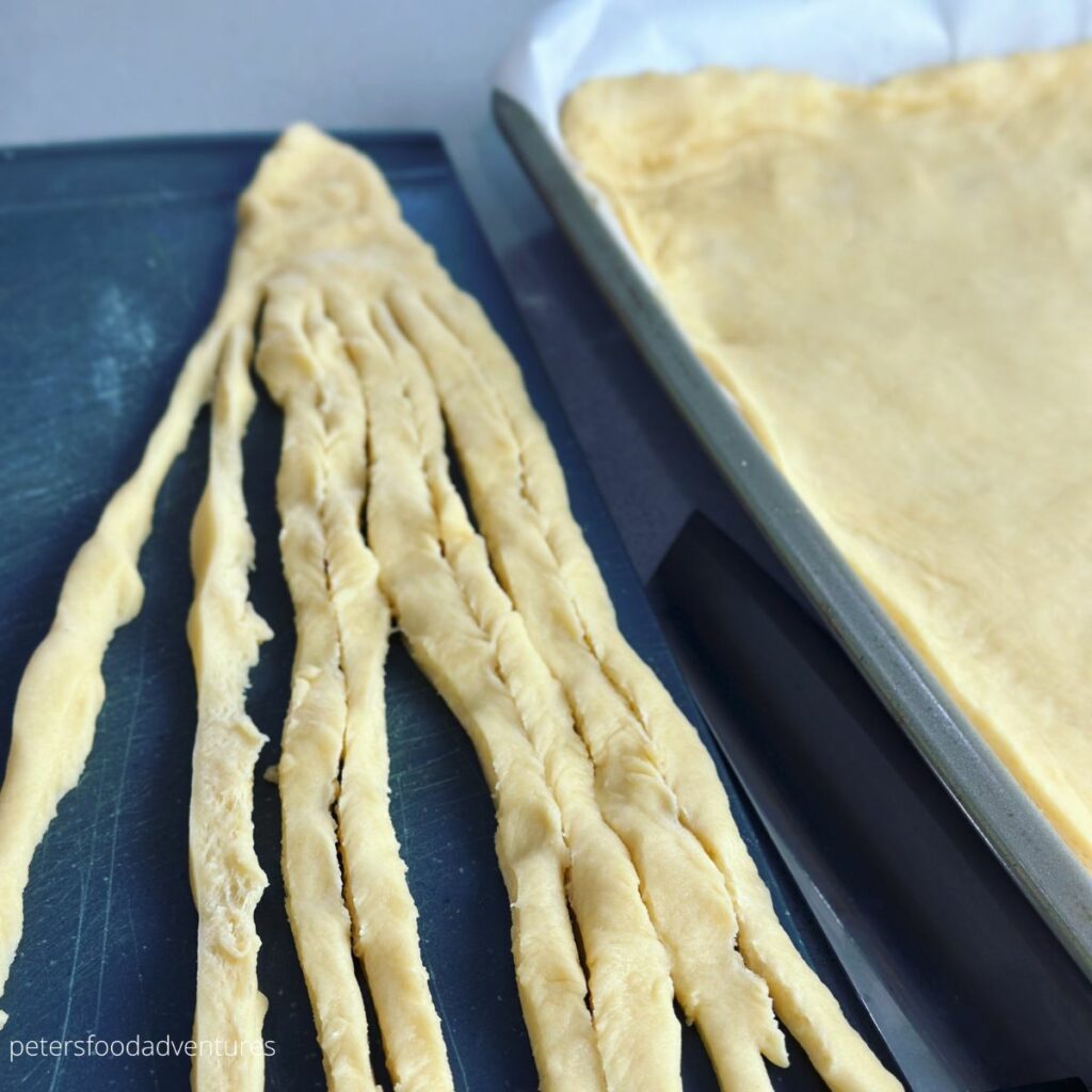slicing dough ribbons