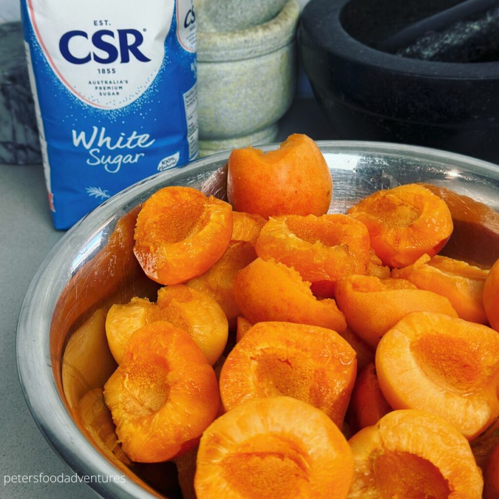 split apricots in bowl