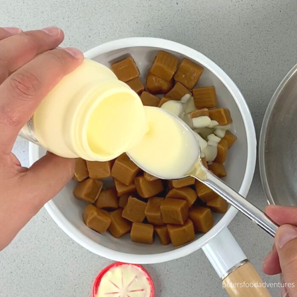 caramel and whipping cream in a pot