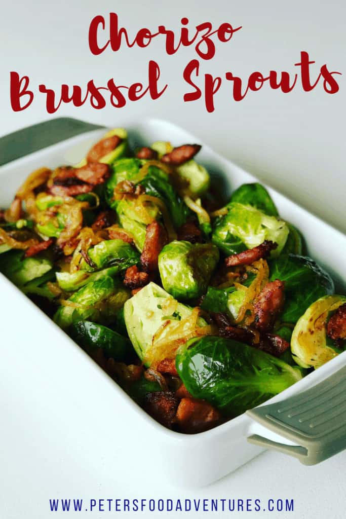 Sautéed Brussel Sprouts can only taste better with Chorizo! Looking for something different for Thanksgiving or Christmas? These Brussel Sprouts are lightly steamed, then sautéed with chorizo, before being drizzled with a Balsamic Glaze.
