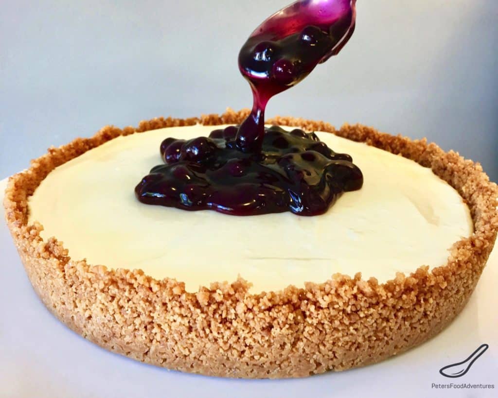 No Bake Blueberry Cheesecake is so easy to make, a timesaver that can be prepared in advance. Made with vanilla bean cream cheese on a cookie base, topped with blueberries.