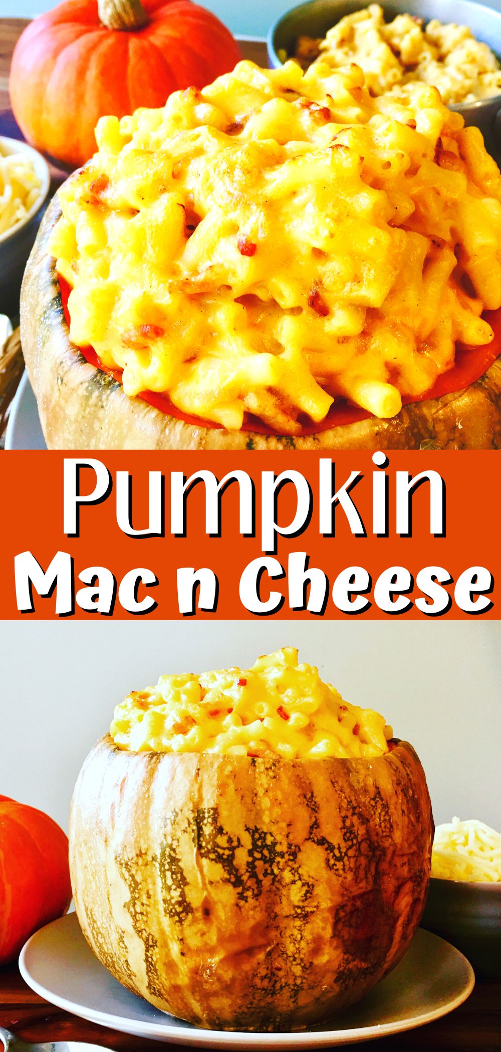 pumpkin mac and cheese pin in a pumpkin