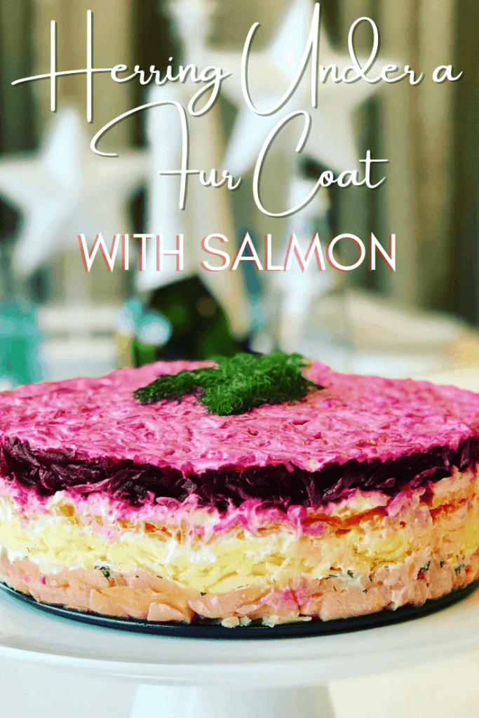 Shuba Salad is traditionally made with Herring, but I think it tastes even better with Salmon! A layered Russian potato salad with beets, carrots, eggs, potatoes, dill and smoked salmon. A bright and hearty salad that looks like a cake! Especially popular at celebrations like New Years and Christmas.