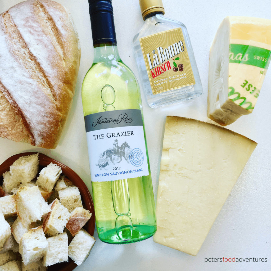 cheese fondue ingredients with white wine