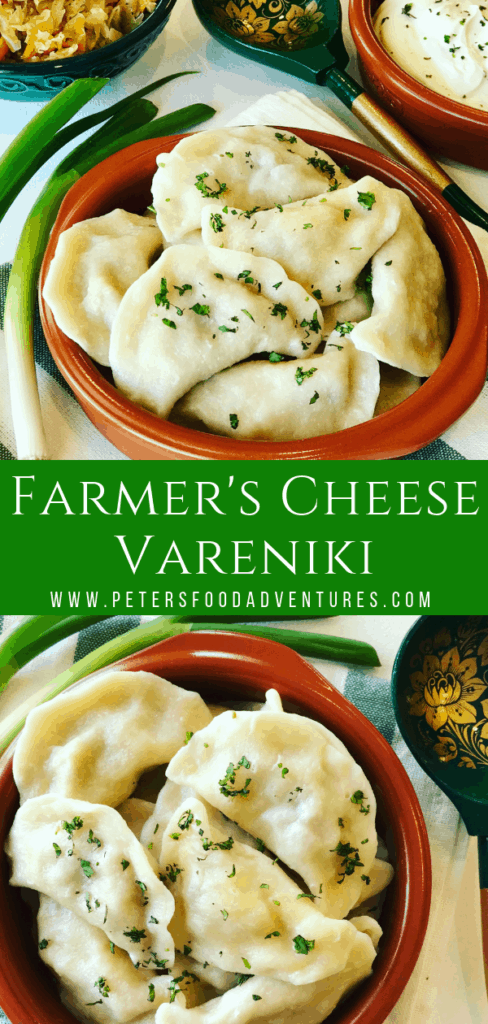 Vareniki Dumplings with Farmer's Cheese. A comfort food popular in Russia, Ukraine and Eastern Europe. Known as Perogies, Pierogi, Pirohy and more... Slather generously with butter and sour cream.