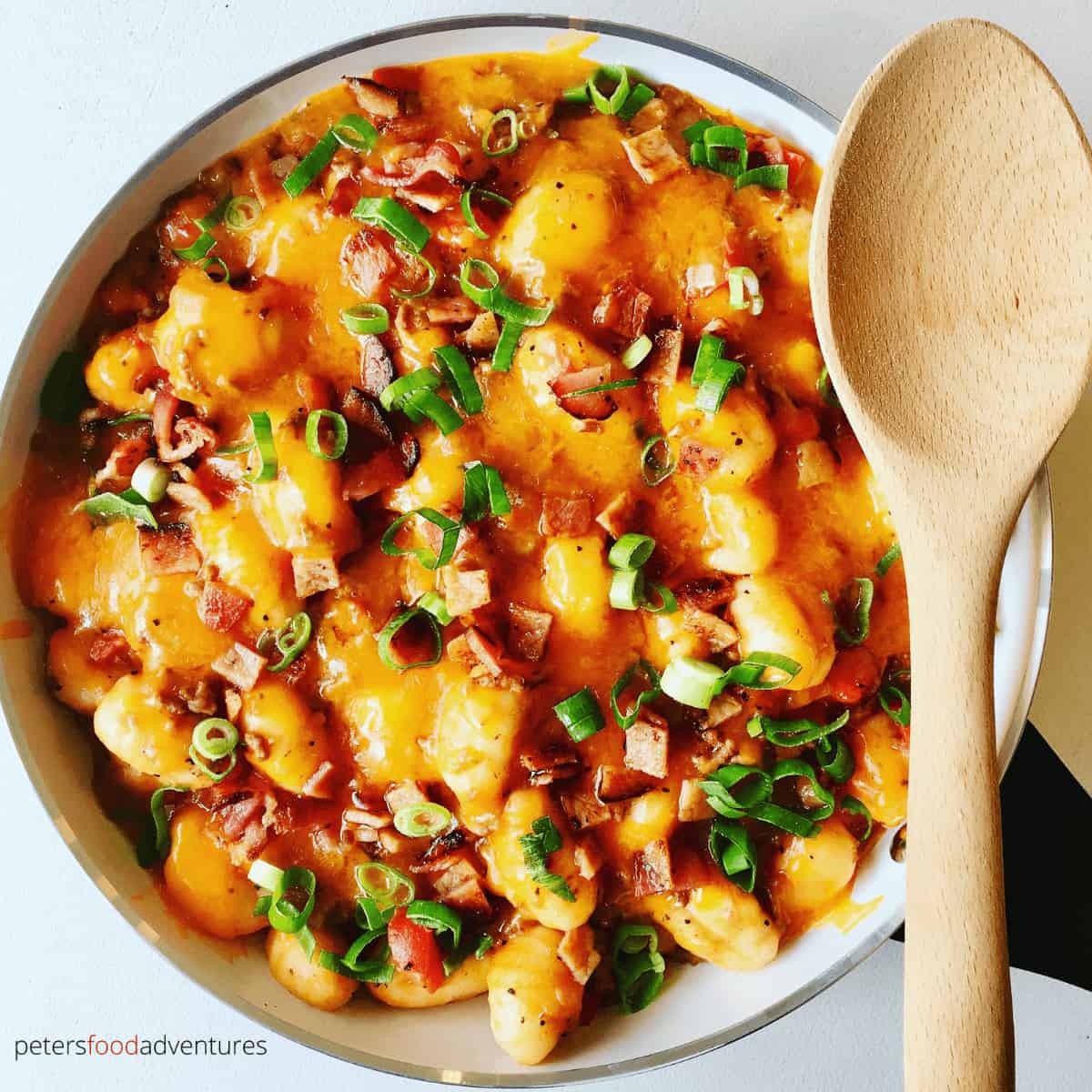 Your kids will LOVE this! The only way to eat gnocchi, an easy one pot wonder! Cheeseburger inspired with seasoned ground beef, bacon, tomatoes, red peppers, gooey melted cheddar cheese. Bacon Cheeseburger Gnocchi