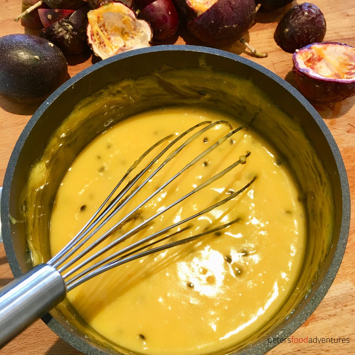 whisking passionfruit curd