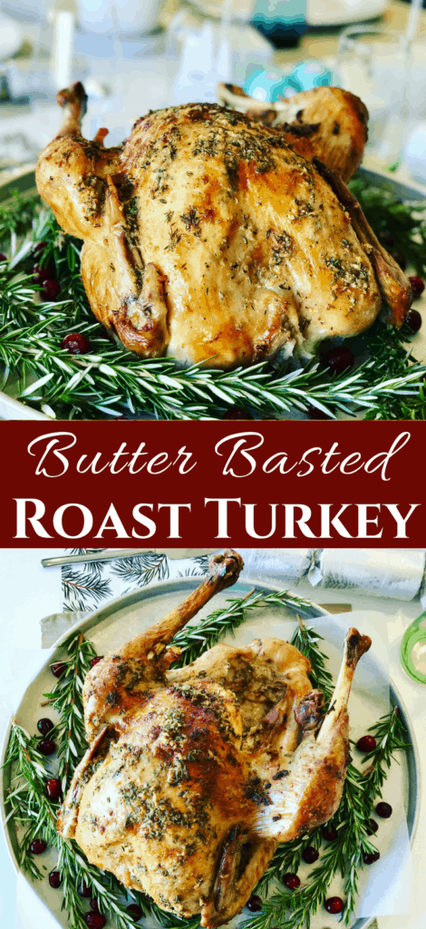 You can enjoy a Roast Turkey anytime of year, not just at Thanksgiving or Christmas! A deliciously crispy butter basted turkey with fresh thyme and garlic. Butter Basted Roasted Turkey Recipe
