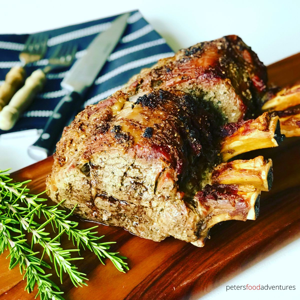 prime rib roast served on a cutting board