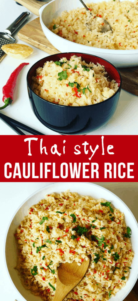 This Thai Cauliflower Rice recipe is a side dish packed with flavor, you won't miss the carbs on your plate! It's gluten free, low carb, and paleo.