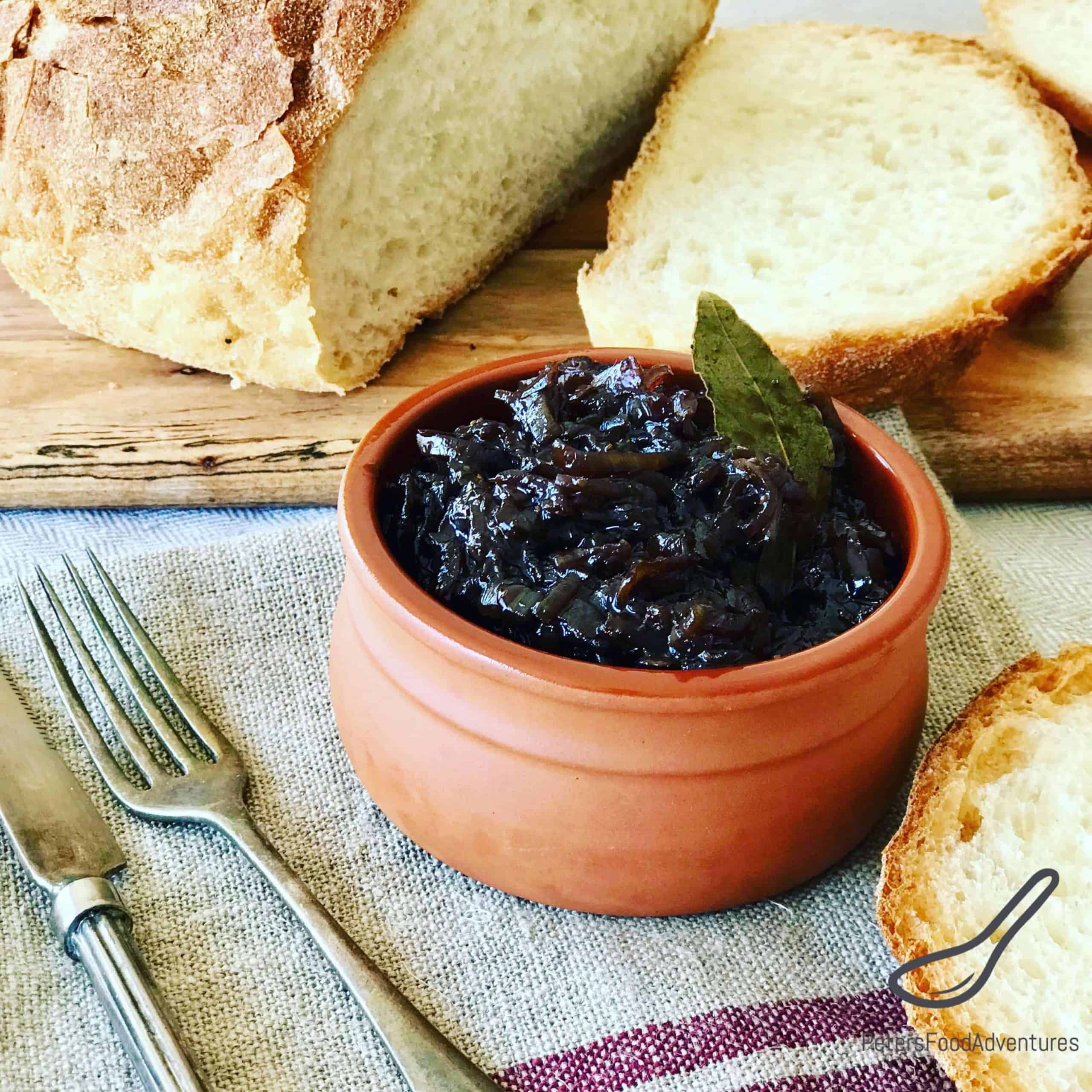 Caramelized Balsamic Onion Jam or Onion Relish, sweet and tangy. Perfect with grilled meats, sausages, hot dogs and hamburgers or generously slathered on a piece of crusty bread.