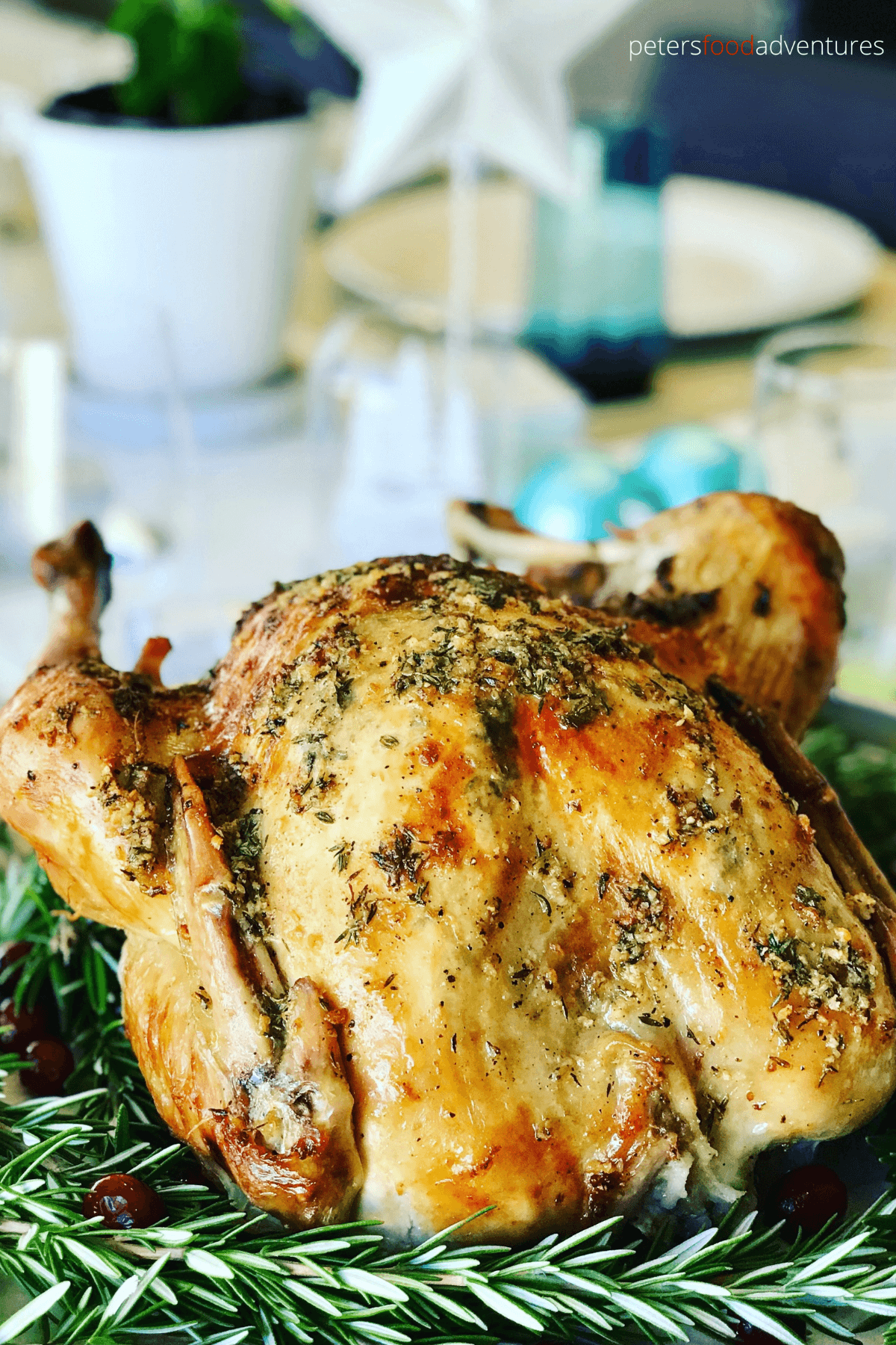 A deliciously crispy butter basted turkey with fresh thyme and garlic. A perfect Thanksgiving or Christmas Turkey! Butter Basted Roast Turkey Recipe