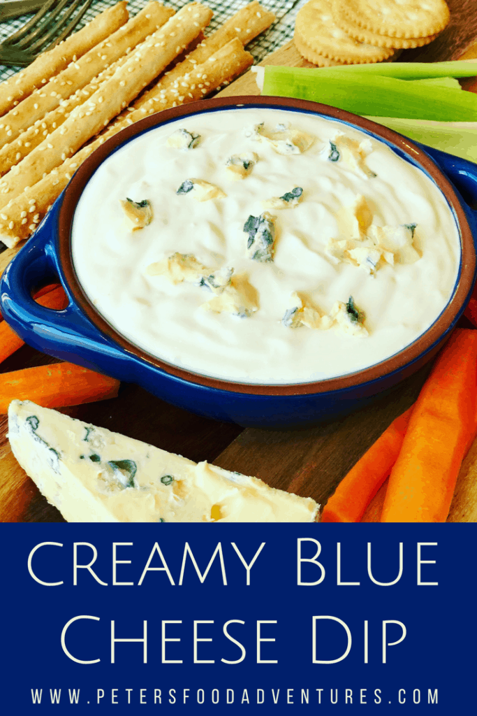 Homemade Blue Cheese Dip Recipe that's so easy to make. An awesome Super Bowl snack, perfect for dipping buffalo wings, celery sticks, vegetables and crackers. Delicious creamy, tangy chunky Bleu Cheese dip.