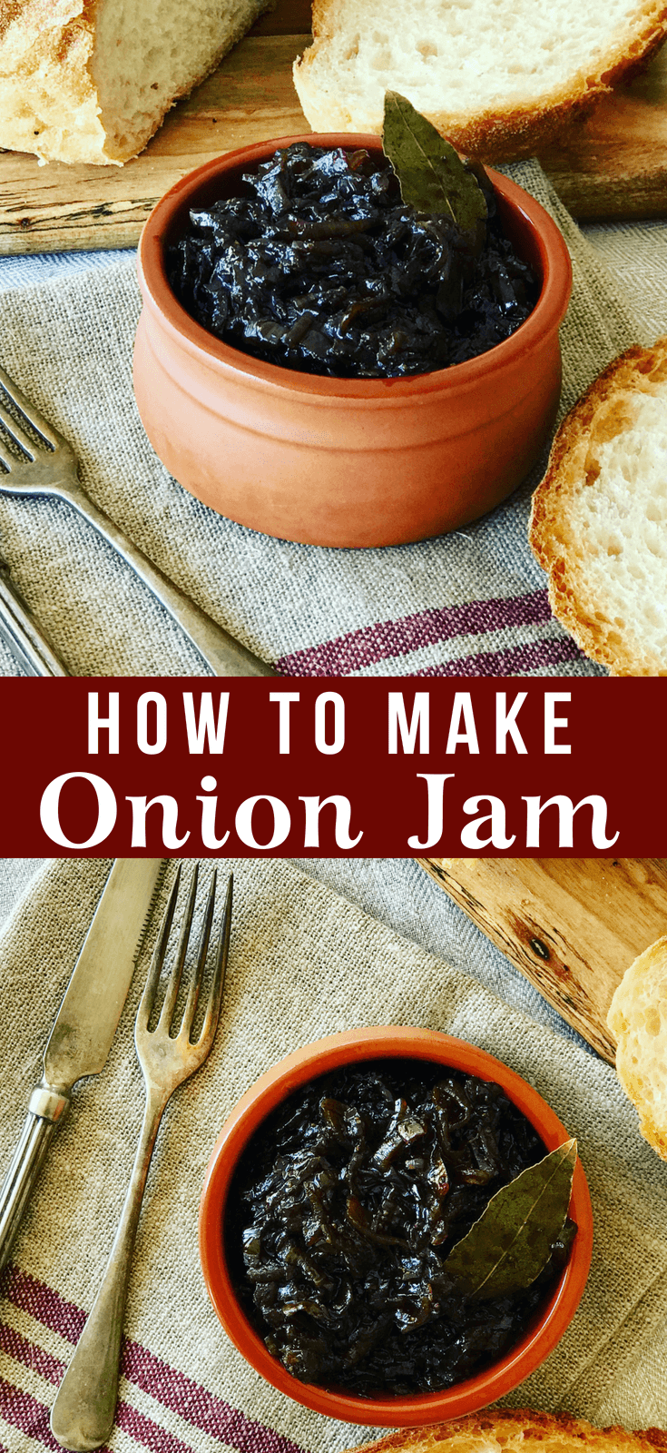 onion jam in a bowl beside bread