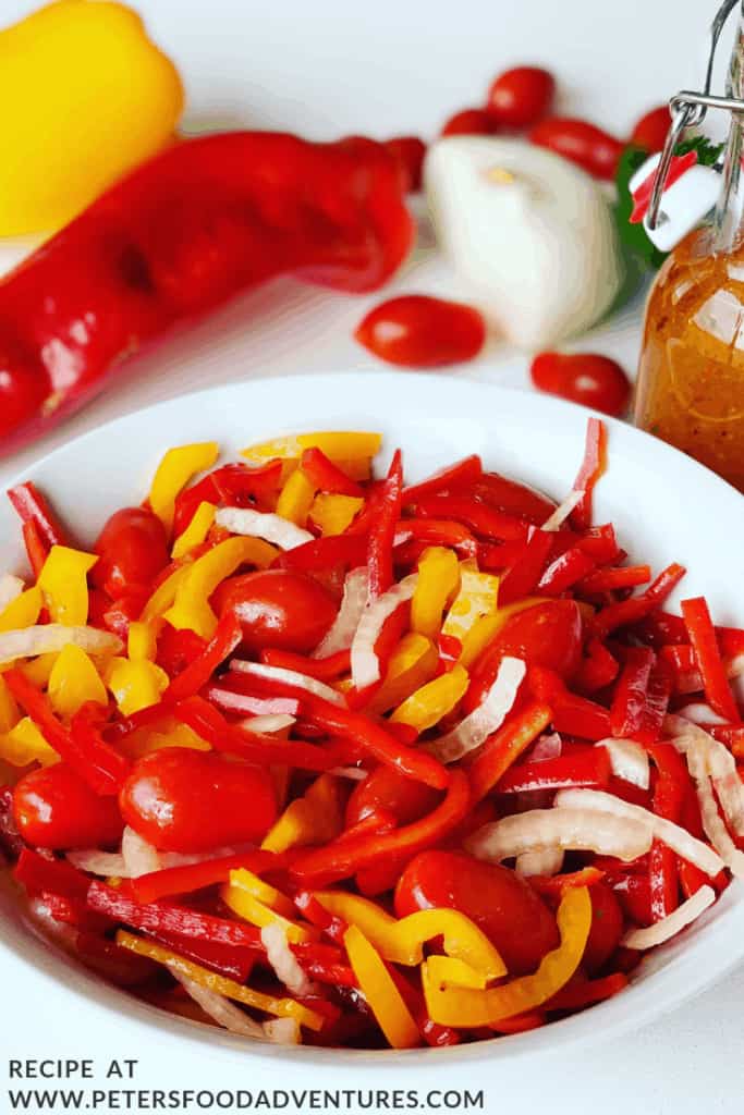 Sweet Pepper Salad is quick and easy to make. The perfect side dish for a picnic, bbq or potluck. Easy Bell Pepper Recipes