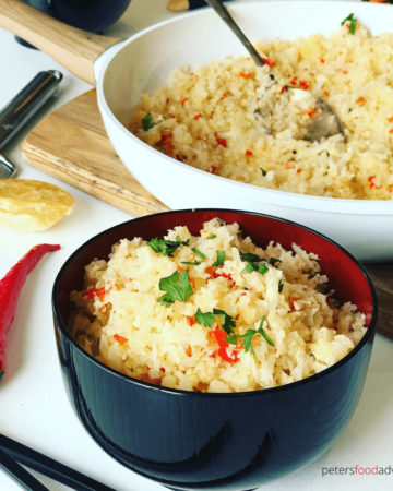 Thai Cauliflower Rice recipe is a side dish packed with flavor, you won't miss the carbs on your plate! It's gluten free, low carb, paleo and pescatarian. But you'd never know it was any anything else but delicious!