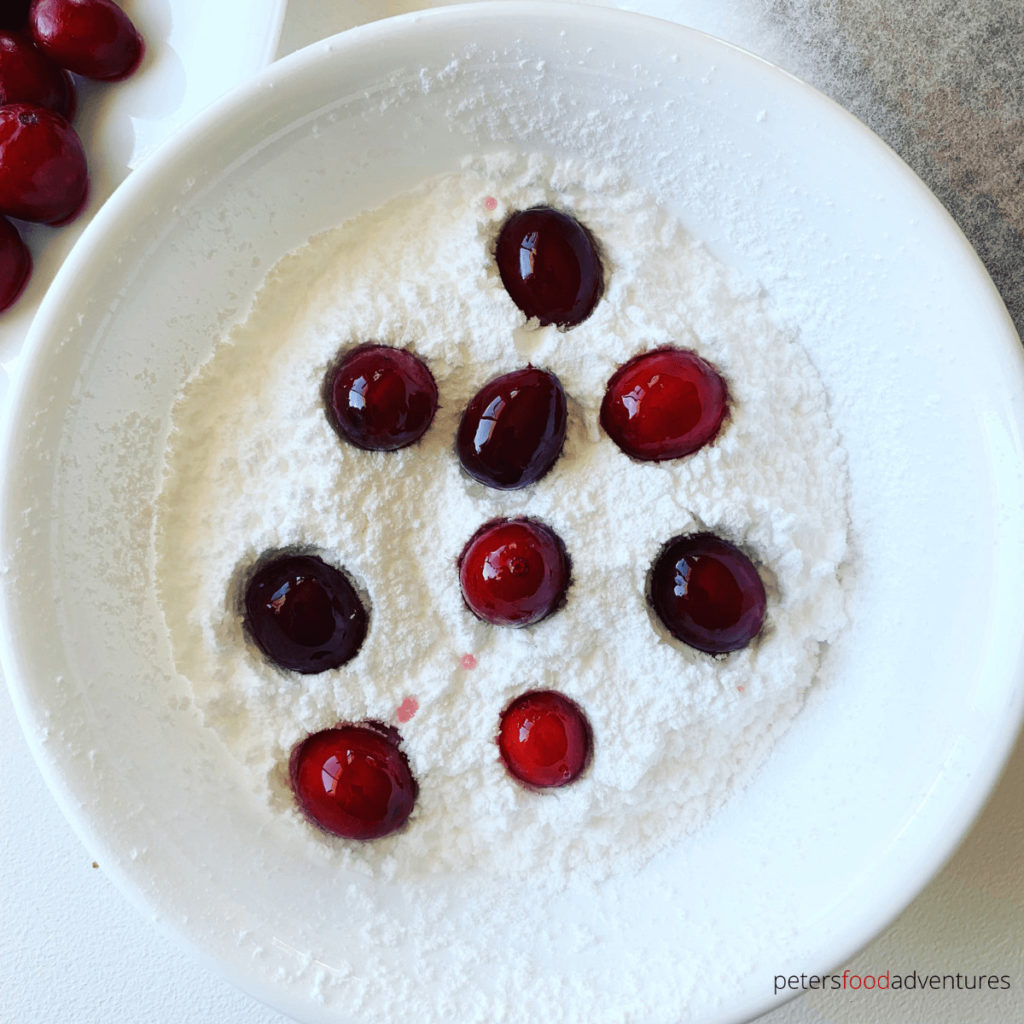 candied cranberries in icing sugar