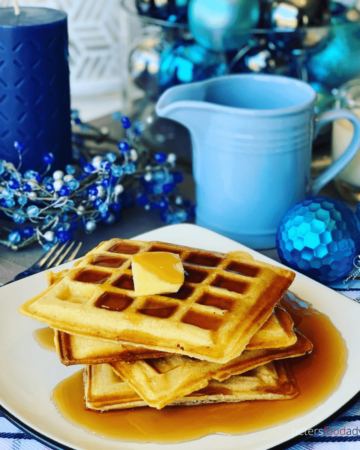 Eggnog Waffles are the perfect breakfast for Christmas morning! Easy to make, crispy and golden on the outside, and soft on the inside. Delicious down to the last bite!
