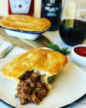 meat pie with meat spilling out