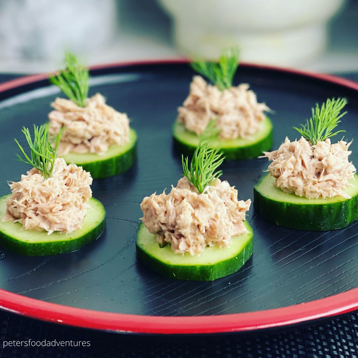 Cucumber Appetizers with Tuna on a plate