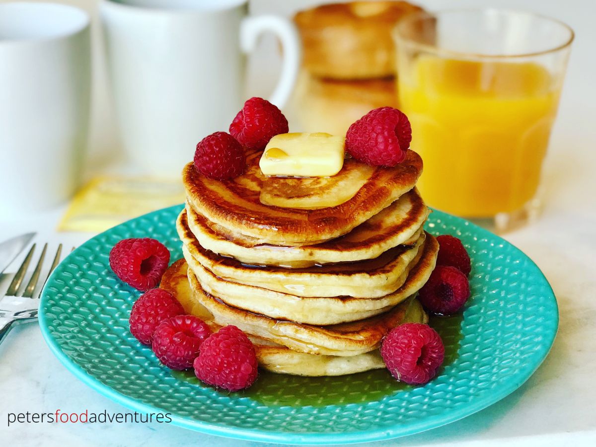 buttermilk pancakes stacked high