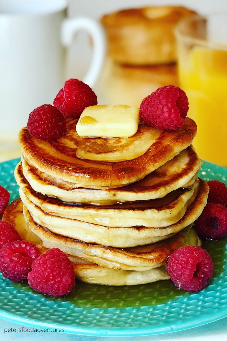 buttermilk pancakes stacked high