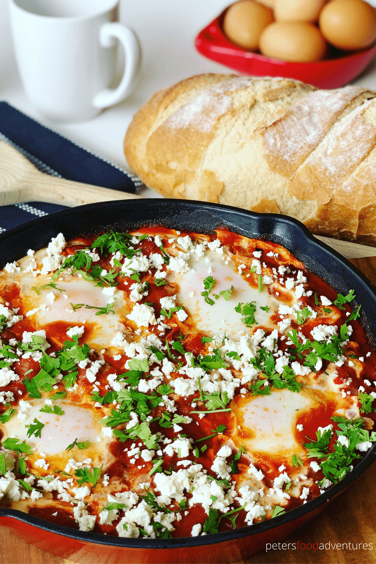 This Shakshuka recipe is one of my favorite Middle Eastern meals. Colorful, spicy and delicious. An simple dish with everyday ingredients your family will love. Eggs in Tomato Sauce, perfect for breakfast, brunch or dinner.