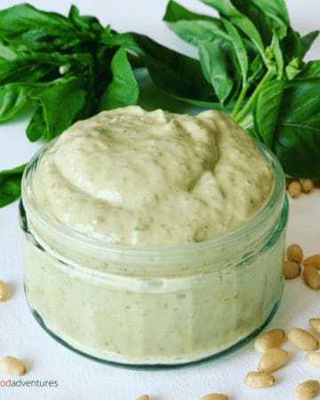 Pesto Mayo is such an easy way to boost your sandwiches up another notch, or as an easy dip for potato wedges. An Italian inspired condiment made in minute! Homemade Pesto Mayo