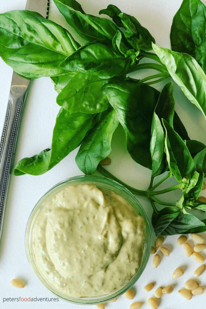 Pesto Mayo is such an easy way to boost your sandwiches up another notch, or as an easy dip for potato wedges. An Italian inspired condiment made in minute! Homemade Pesto Mayo