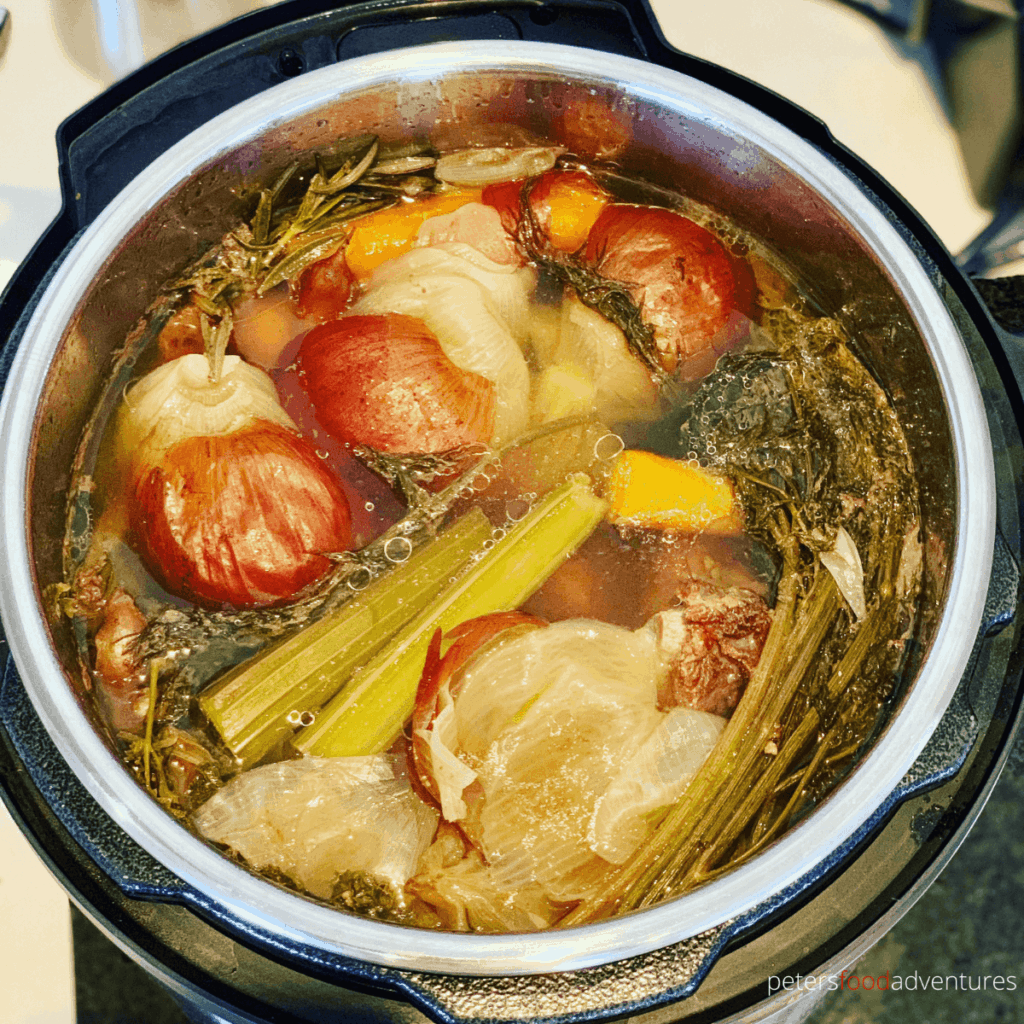 bone broth in a pot after boiling for 1 hour