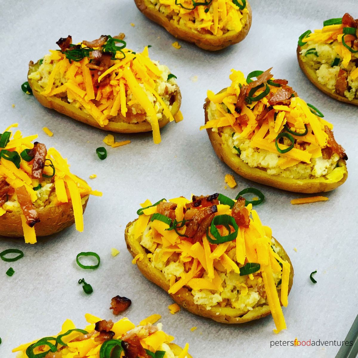 twice baked potatoes on a tray
