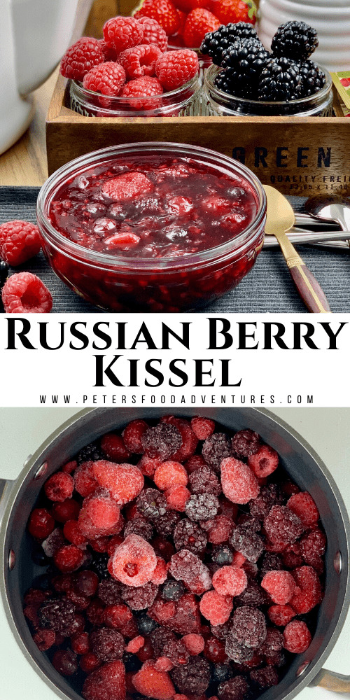 Kissel (Kisel) is a classic Russian and Slavic dessert or drink. It's like a summer soup made with berries thickened with potato starch. I love this dessert from my childhood.