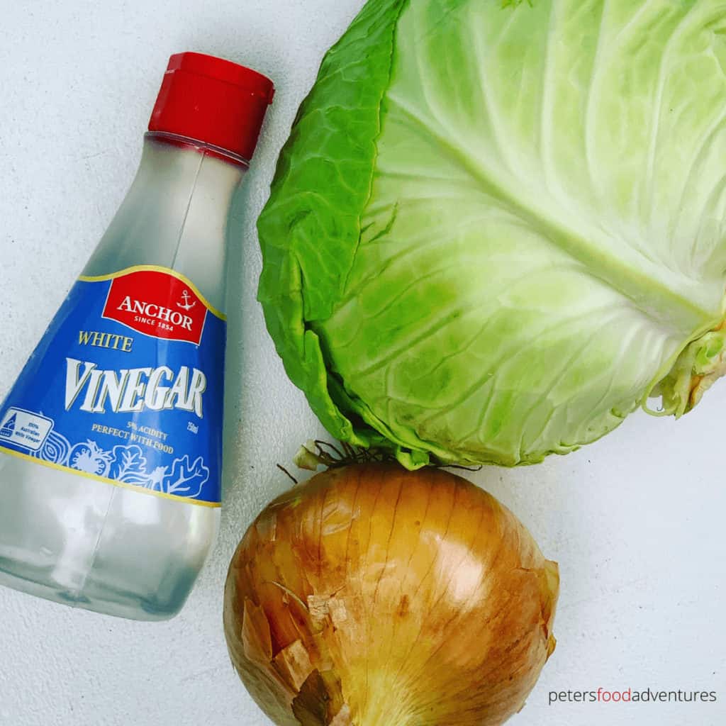 pickled cabbage ingredients, cabbage onion and vinegar