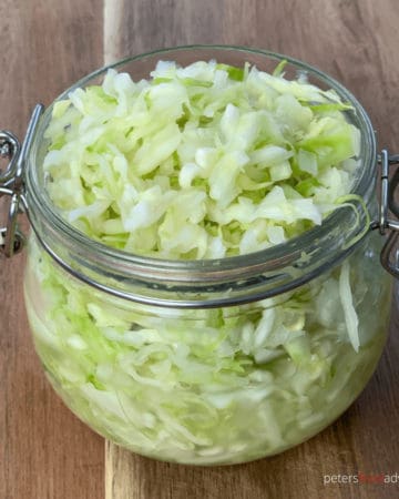pickled cabbage in a glass jar