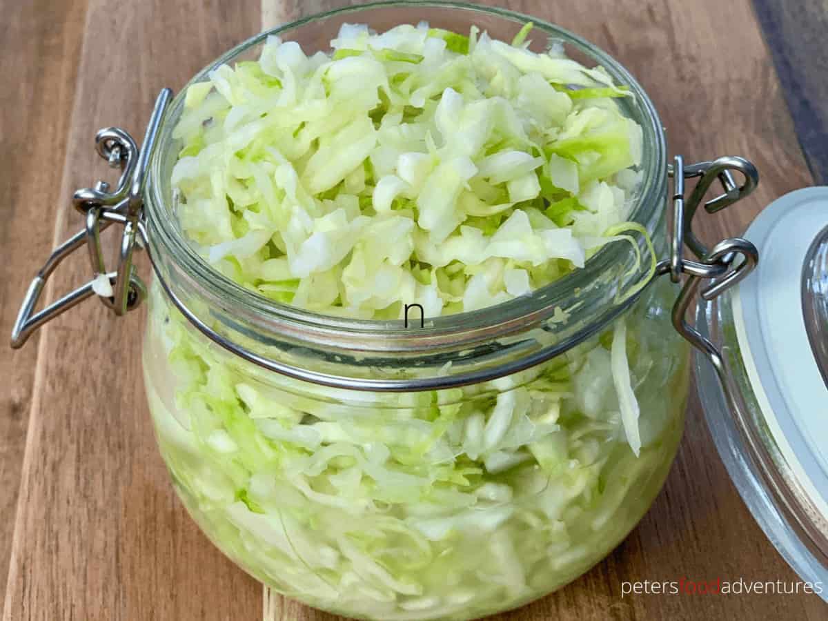 Tangy and crunchy, quick Pickled Cabbage is the perfect condiment. Enjoy as a salad side with your meal, or on top of your burger or tacos or as a fresher substitute for sauerkraut.