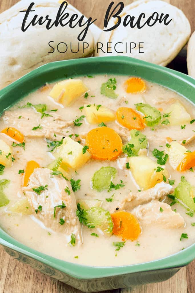 This creamy leftover turkey soup with potatoes and bacon is so easy to make. Rich and creamy, the kids will love this soup. Make it year round using chicken, as an easy dinner, done in about 30 minutes. They'll definitely ask for seconds!