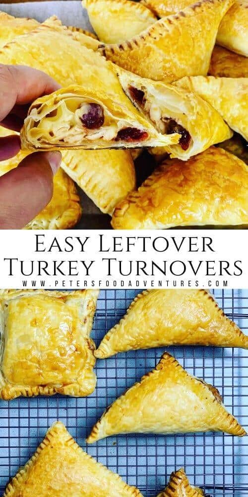 Delicious Leftover Thanksgiving turkey turnovers with cranberries, swiss cheese and a sprinkle onions. The only turkey leftovers recipe you’ll need these holidays