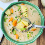 This creamy leftover turkey soup with potatoes and bacon is so easy to make. Rich and creamy, the kids will love this soup. Make it year round using chicken, as an easy dinner, done in about 30 minutes. They'll definitely ask for seconds!