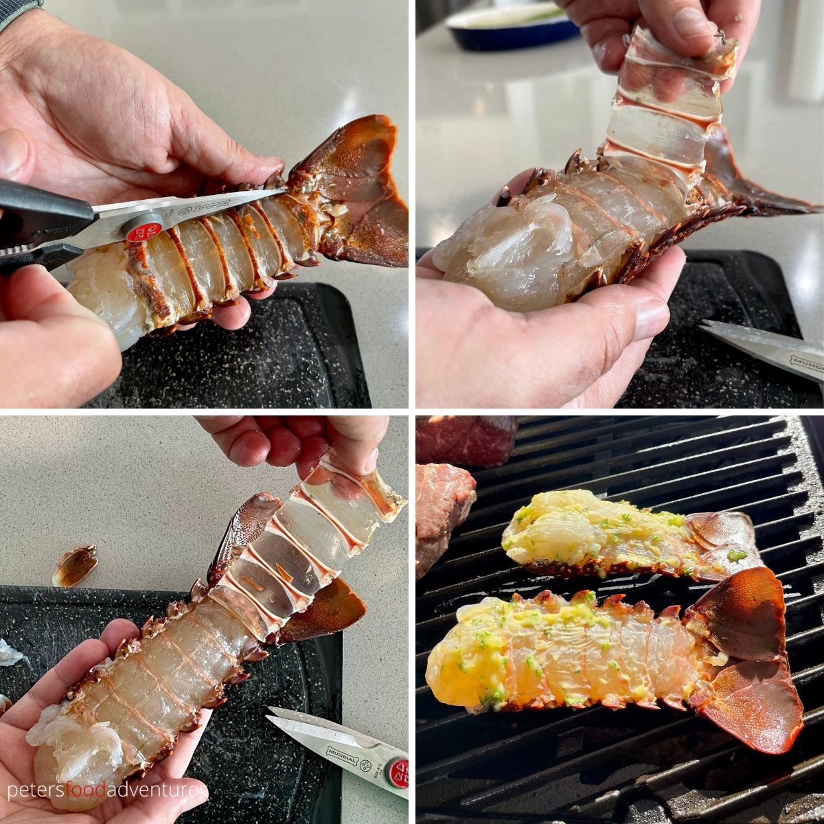 preparing lobster tails for grilling