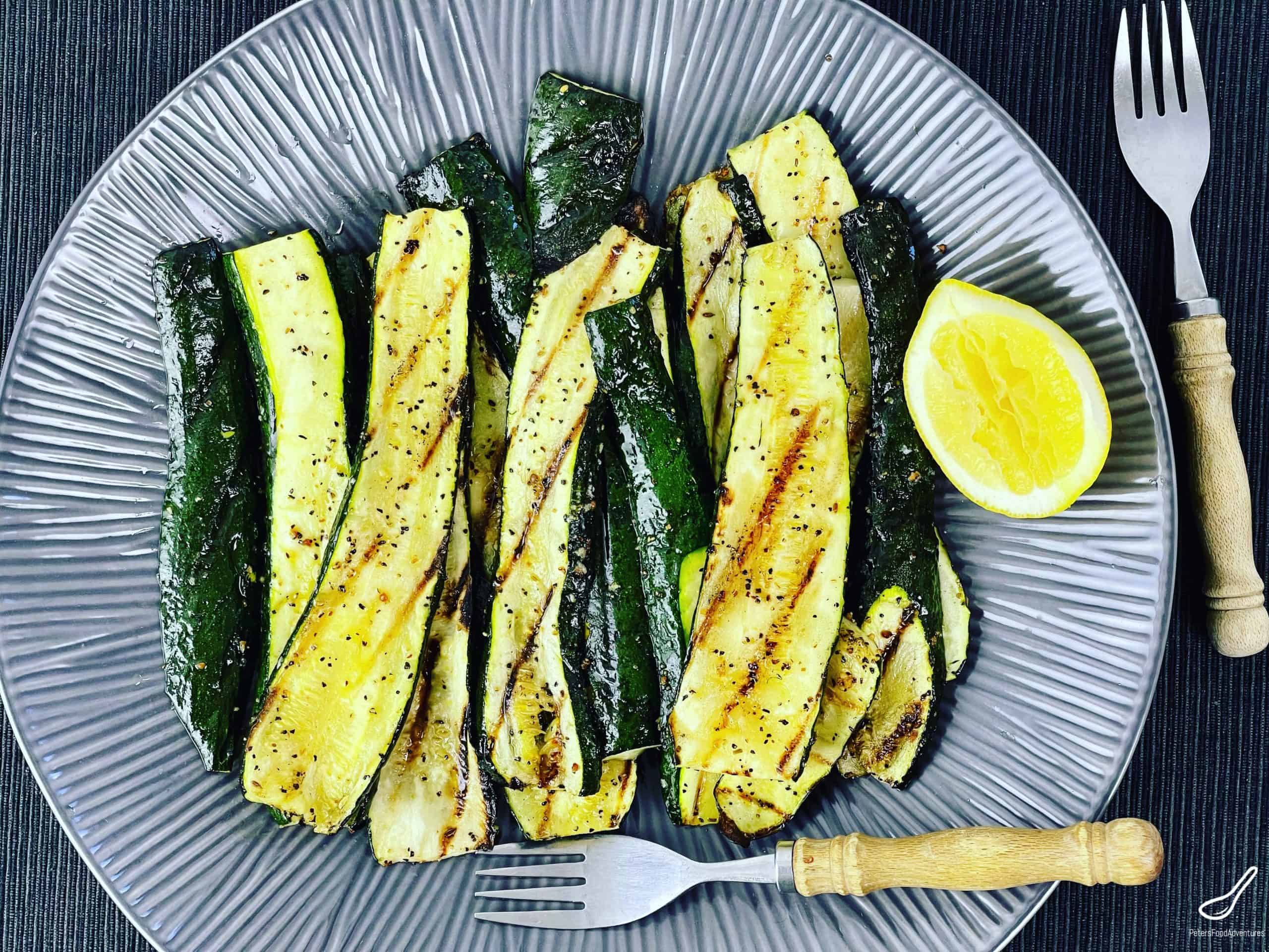An easy and tasty way to serve a char grilled zucchini recipe. No complicated ingredients, a simple barbecued side dish that looks a little fancy. 