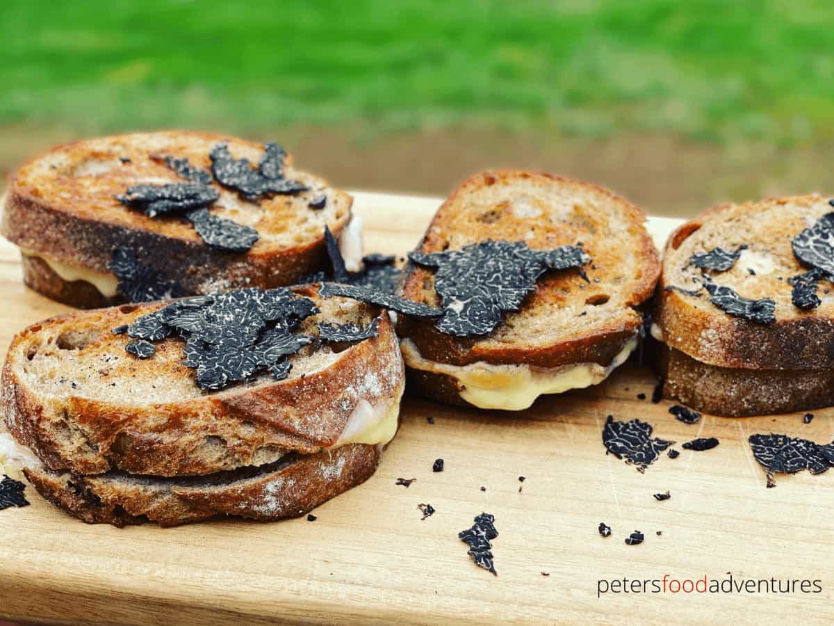 Truffle recipes don't have to be scary! Truffle Grilled Cheese sandwiches are delicious and perfectly paired with black truffles. A nutty, earthy flavor melted through the cheese. A fancy way to enjoy lunch after a truffle hunt!