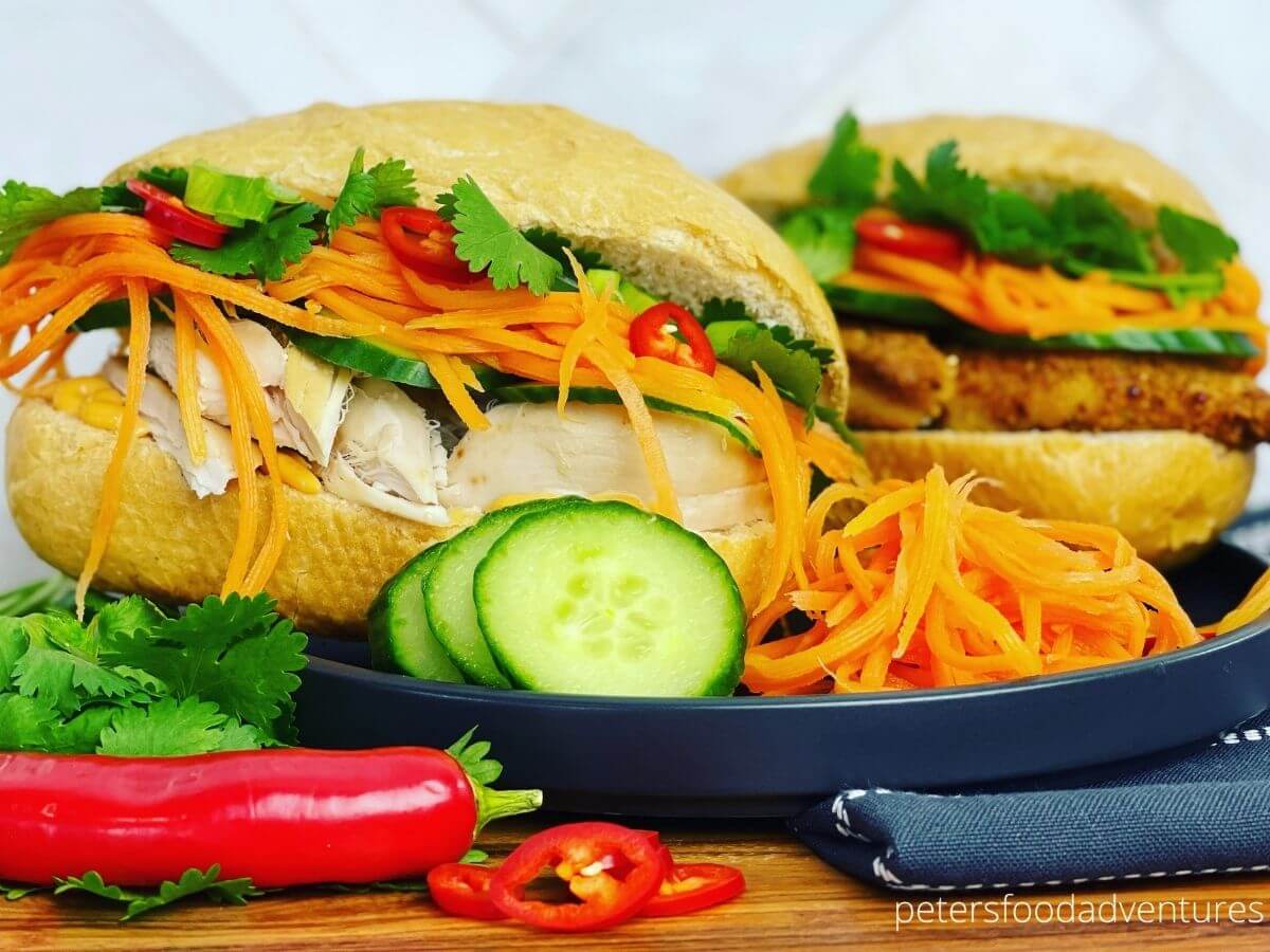 2 banh mi sandwiches on a plate