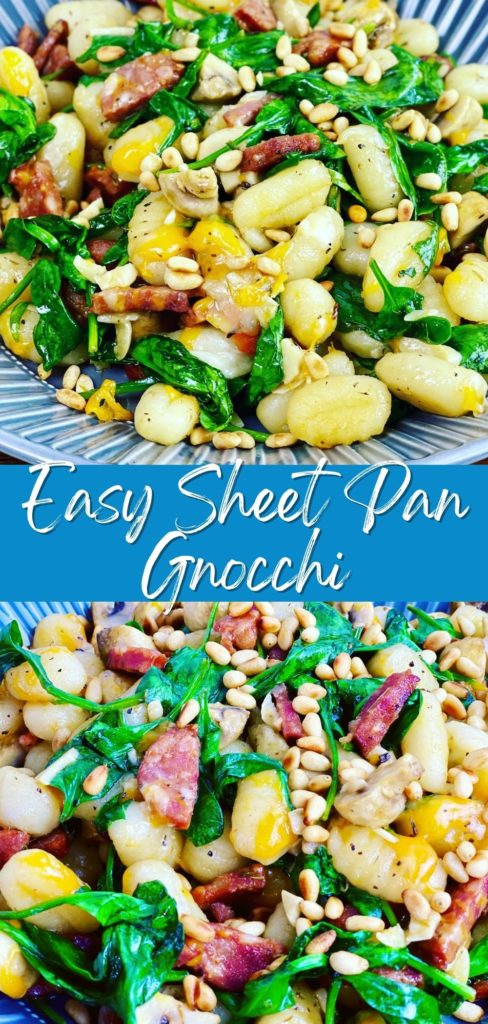 pinterest pin that says easy sheet pan gnocchi